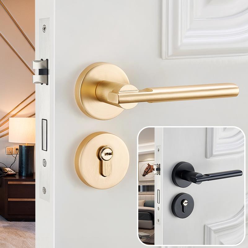 家用门锁通用型黑色分体锁具室内门锁卧室门门把手房门锁手柄五金