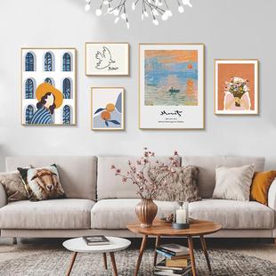 莫奈客厅装 饰画北欧小众组合现代简约艺术挂画沙发背景墙餐厅壁画