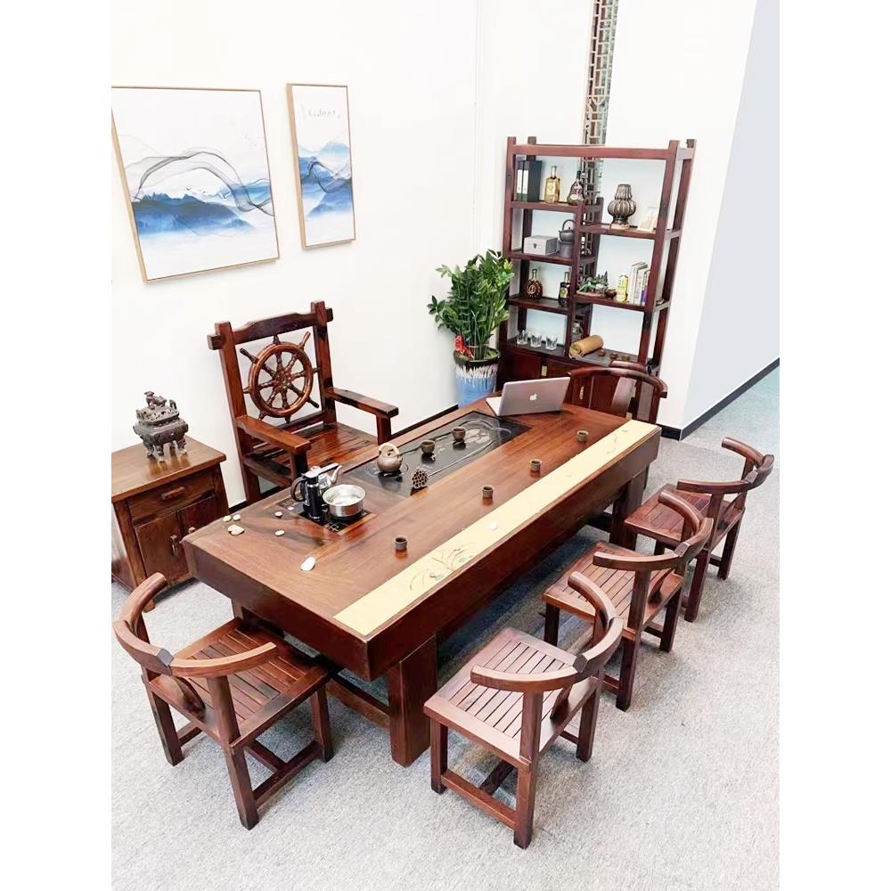 老船木茶桌椅组合功夫茶台实木办公室大桌子茶具套装一体简约茶几