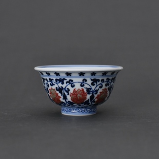 景德镇春风祥玉仿永乐青花釉里红缠枝莲压手杯高端名窑收藏珍品