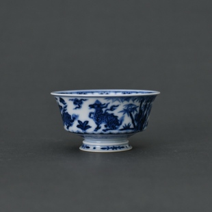 景德镇小雅青花阮定荣款松竹梅麒麟杯名窑珍藏手绘陶瓷主人杯