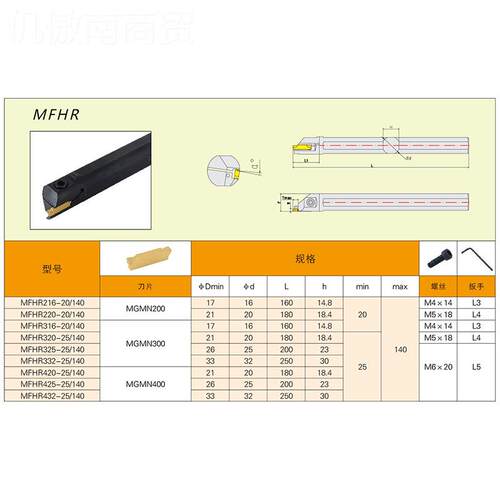 内孔面槽刀杆MFHR21切6/320/端325/420/VNL25-420/140内径槽刀割