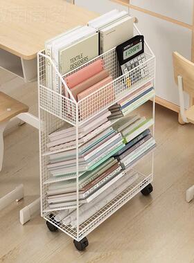 书桌旁小书金属落地CVU带轮可架移家动教师桌边书本纳架收纳厂直
