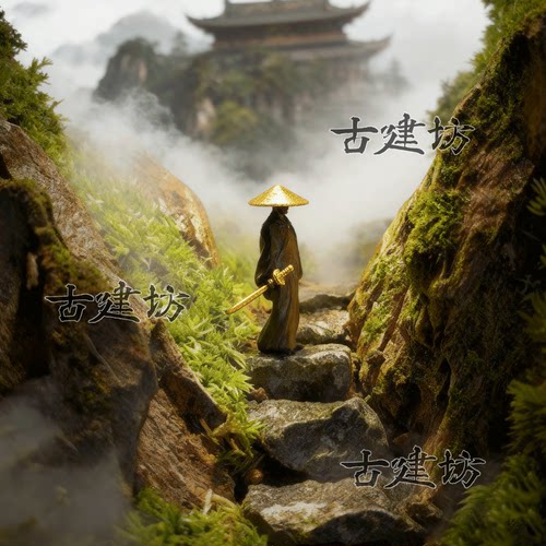 江湖故人金帽古风侠客鱼缸小摆件