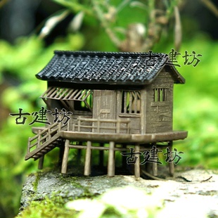 盆景微景观假山水陆缸鱼缸造景小摆件中式古建筑模型庭院书房凉亭