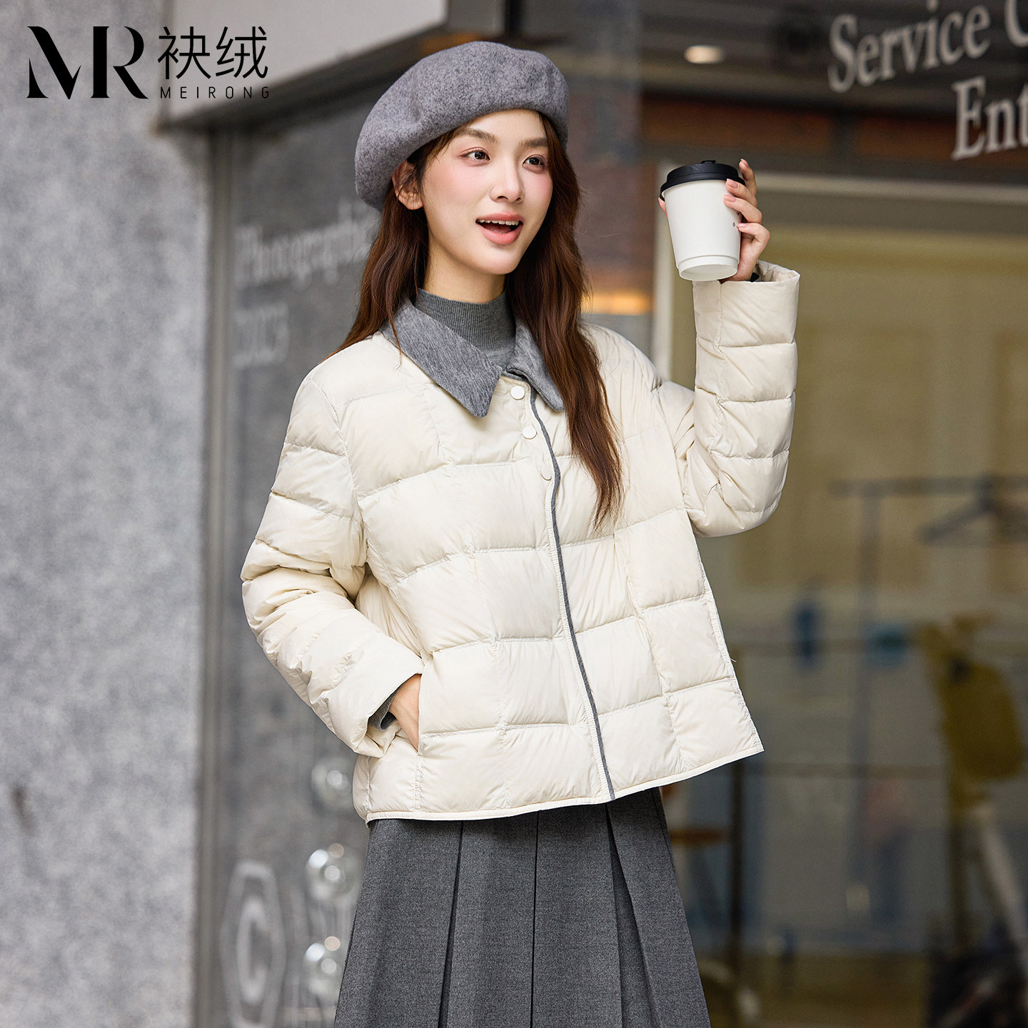 袂绒轻薄短款小个子保暖羽绒服女