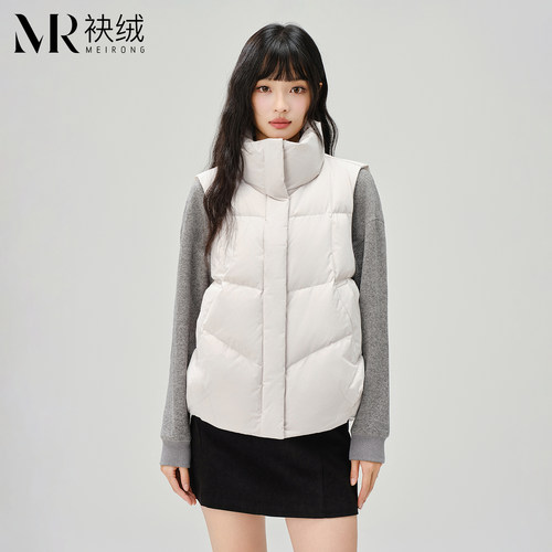 袂绒立领90白鸭绒保暖羽绒马甲女
