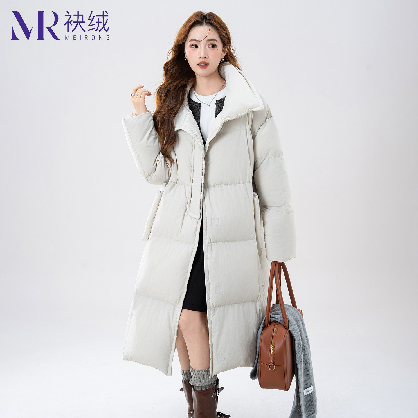 袂绒长款立领保暖羽绒服女