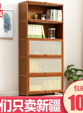 新疆包邮哥带门书柜非实木展示柜子楼梯下自由组合储物防尘陈列柜
