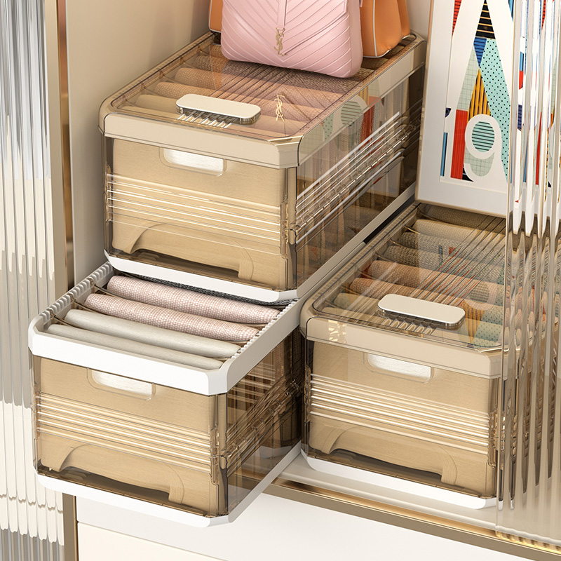 衣服裤子收纳箱可折叠大容量衣物收纳盒家用分格透明储物盒整理箱