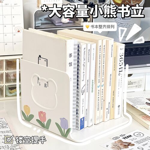 学生可爱小熊书立桌面桌上女生分格书立架宿舍卧室书本收纳架子