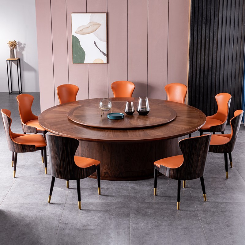 晨府新中式实木大圆桌2.2包厢饭桌1.8m16人酒店专用圆形电动餐桌