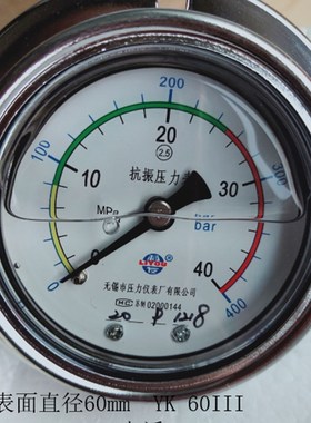 YK60III无锡利友仪表轴向带边抗振压力表液压油压表25/40/60Mpa
