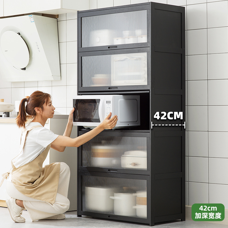 厨房收纳柜家用落地多层置物架多功能微波炉防尘储物餐柜碗整体橱