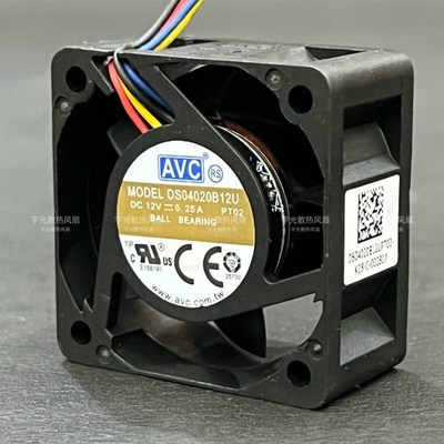 原装AVC 4020 4CM风扇DS04020B12U 12V 0.25A 4线PWM温控散热风扇