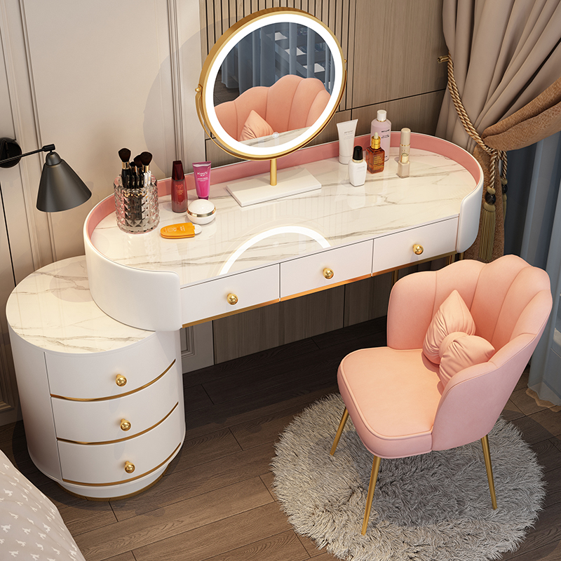 法式奶油风简约现代梳妆台床头柜一体收纳柜化妆台梳妆桌卧室小型
