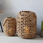 复古手工藤编风灯落地烛台民宿酒店阳台灯笼摆件花园庭院装 饰田园