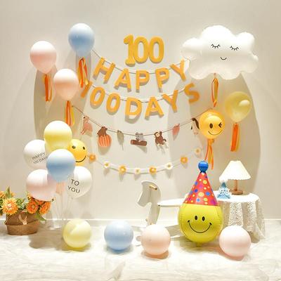 ins男女宝小清新百天布置百岁宴婴儿满月100天场景装饰气球背景墙