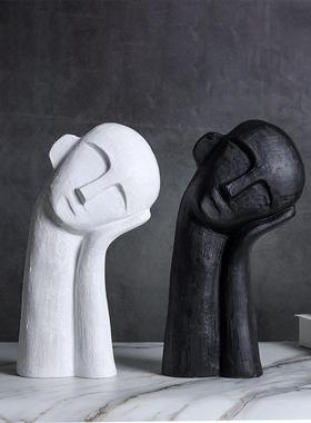 现代简约白色歪头人物雕塑摆件客厅样板间玄关电视柜家居软装饰品