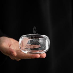 侘寂杯茶盏水晶杯 鱼戏功夫茶杯主人杯家用单杯水晶玻璃品茗杯中式