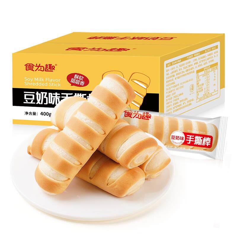 新日期豆奶手撕面包棒整箱