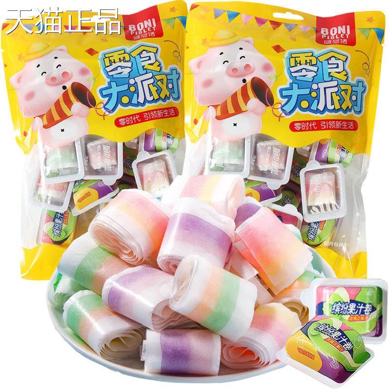 水果彩味怀旧软啵尼猪糖果汁卷软糖水果味虹卷糖90后怀旧橡皮糖
