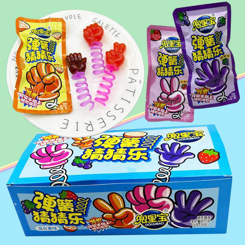 新日期网红儿童创意可以戴在手指上的猜拳石头剪刀布弹簧棒棒糖小