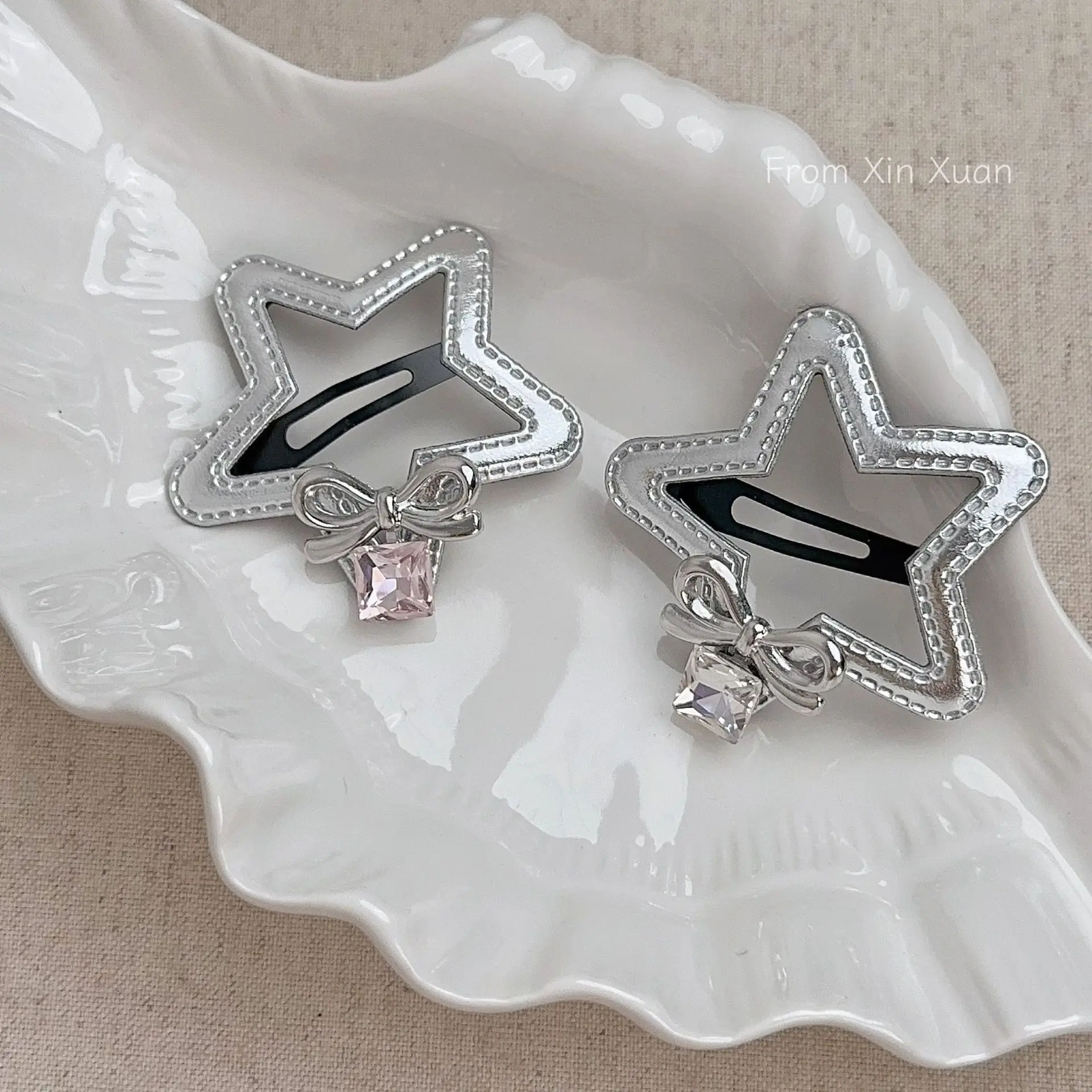 韩系甜酷风银色皮质结水钻发夹甜美百搭简约刘海碎发夹头饰