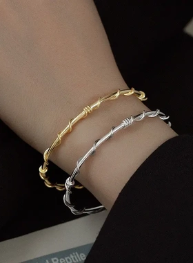 s925银树藤缠绕新款手环女个性简约百搭手工开口手镯手饰品