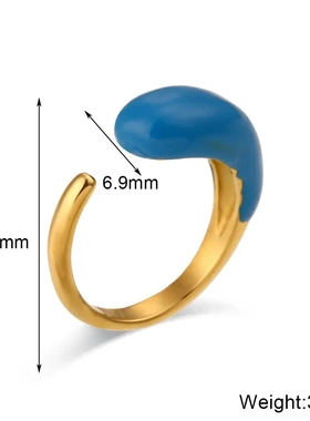 欧美ins小众设计水滴光面指环不锈钢两头开口可调节滴油戒指