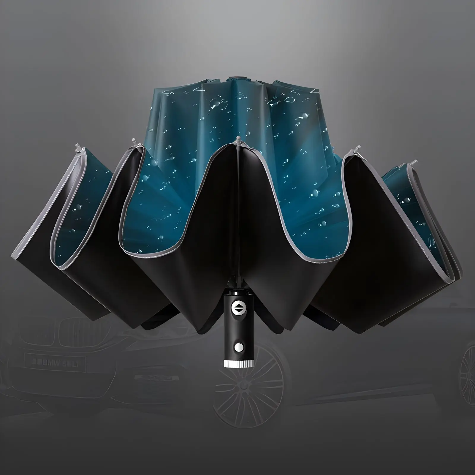 创意10骨全自动led伞反向伞包边反光商务晴雨伞可加