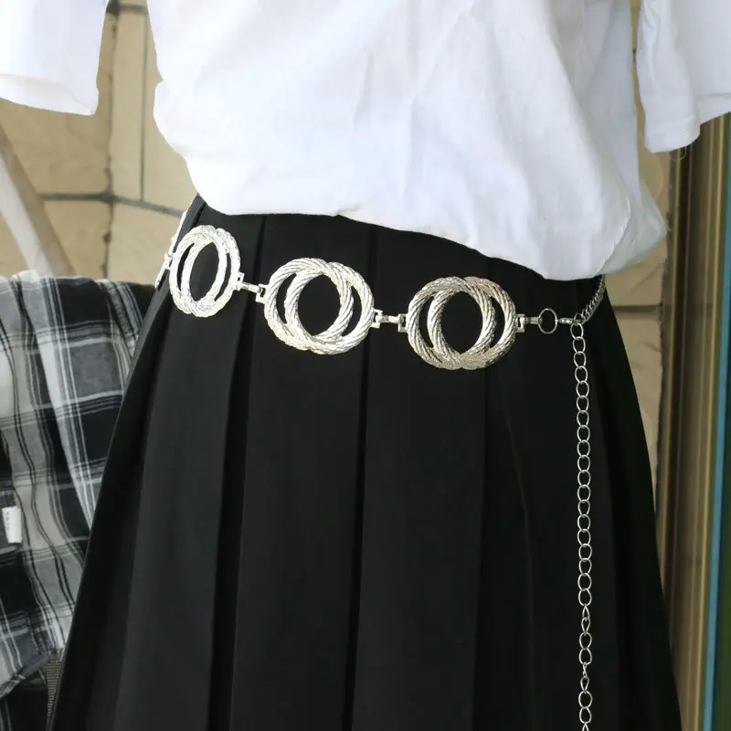 欧美时尚圆环个性装饰链子饰品金属交叉圆形腰链身体链