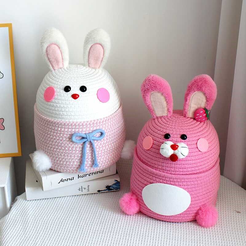 玩偶礼物兔子e手工编织客厅阳台卧室书房桌面茶几收纳整理筐箱篮