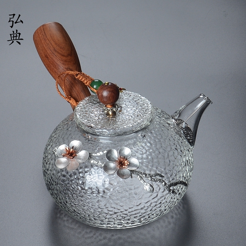 玻璃泡茶壶镶锡梅花耐高温家用功夫煮茶壶可明火电陶W炉专用烧水