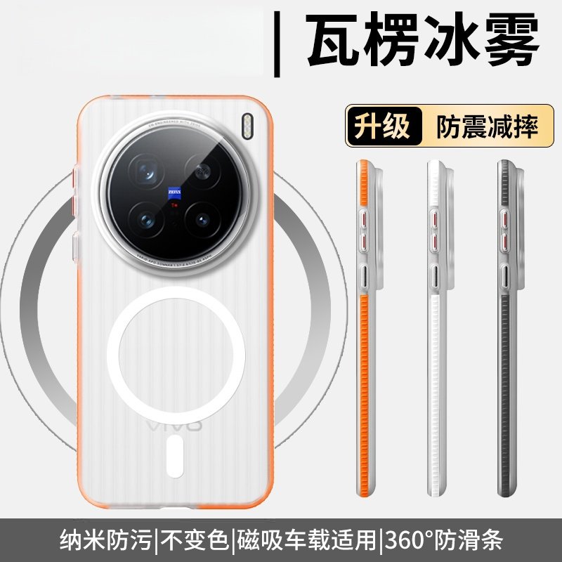【军工瓦楞】适用vivox300pro手机壳新款X300保护套x200pro磨砂透明壳磁吸magsafe全包简约防摔商务男女超薄