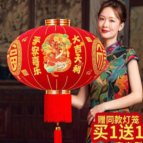 2025大红过年春节生肖灯笼阳台高档防水植绒灯笼一对院子新年挂饰
