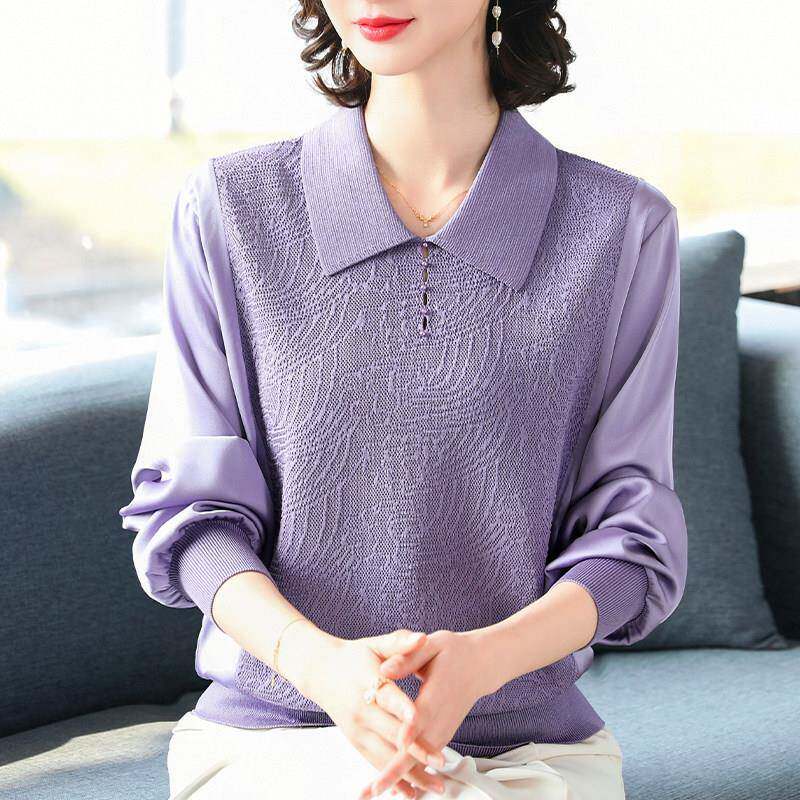 好货2026年气质妈妈春装上衣长袖翻领T恤中老年女士减龄打底针织