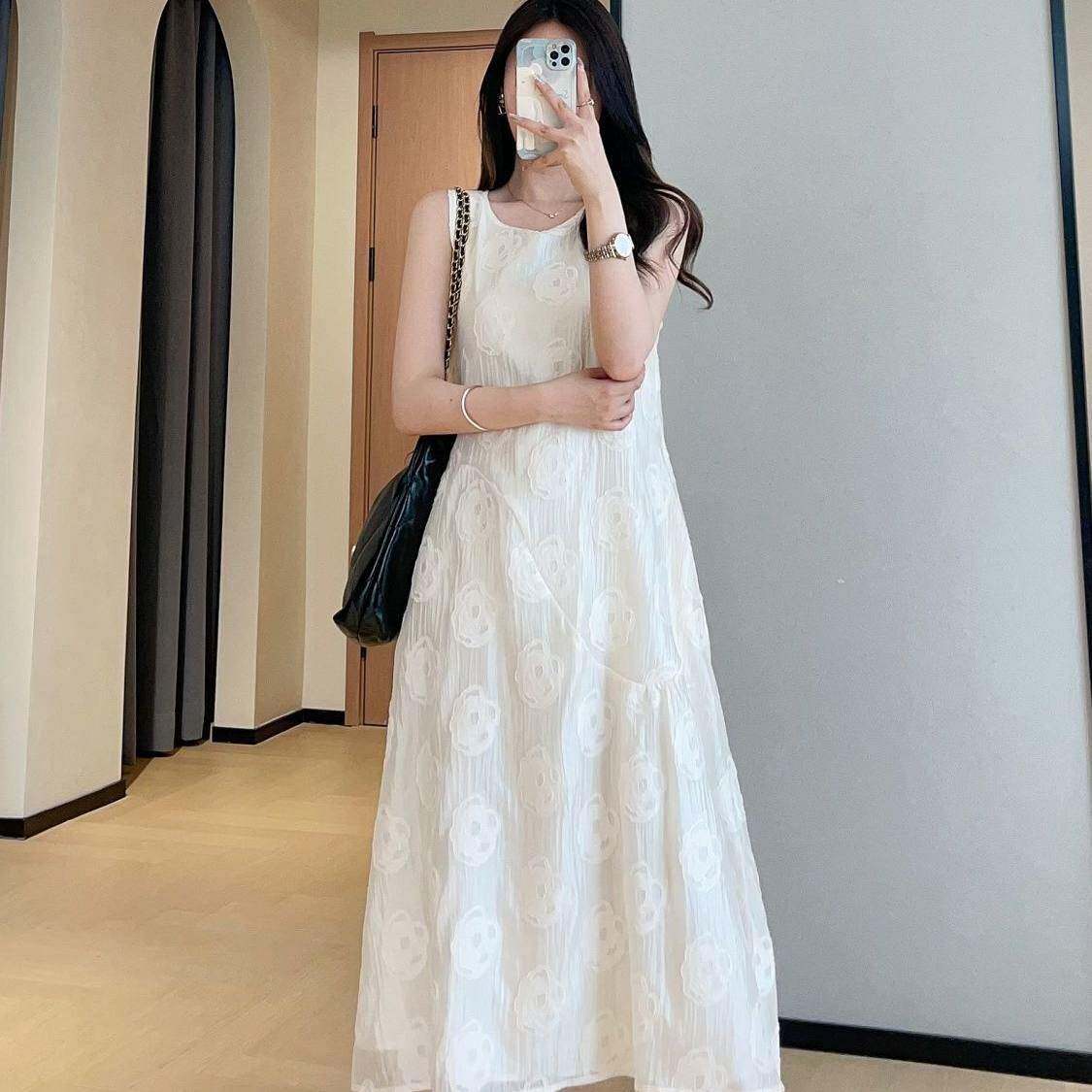好货特大码300斤胖MM立体肌理感无袖连衣裙宽松拼接中长款A字仙女