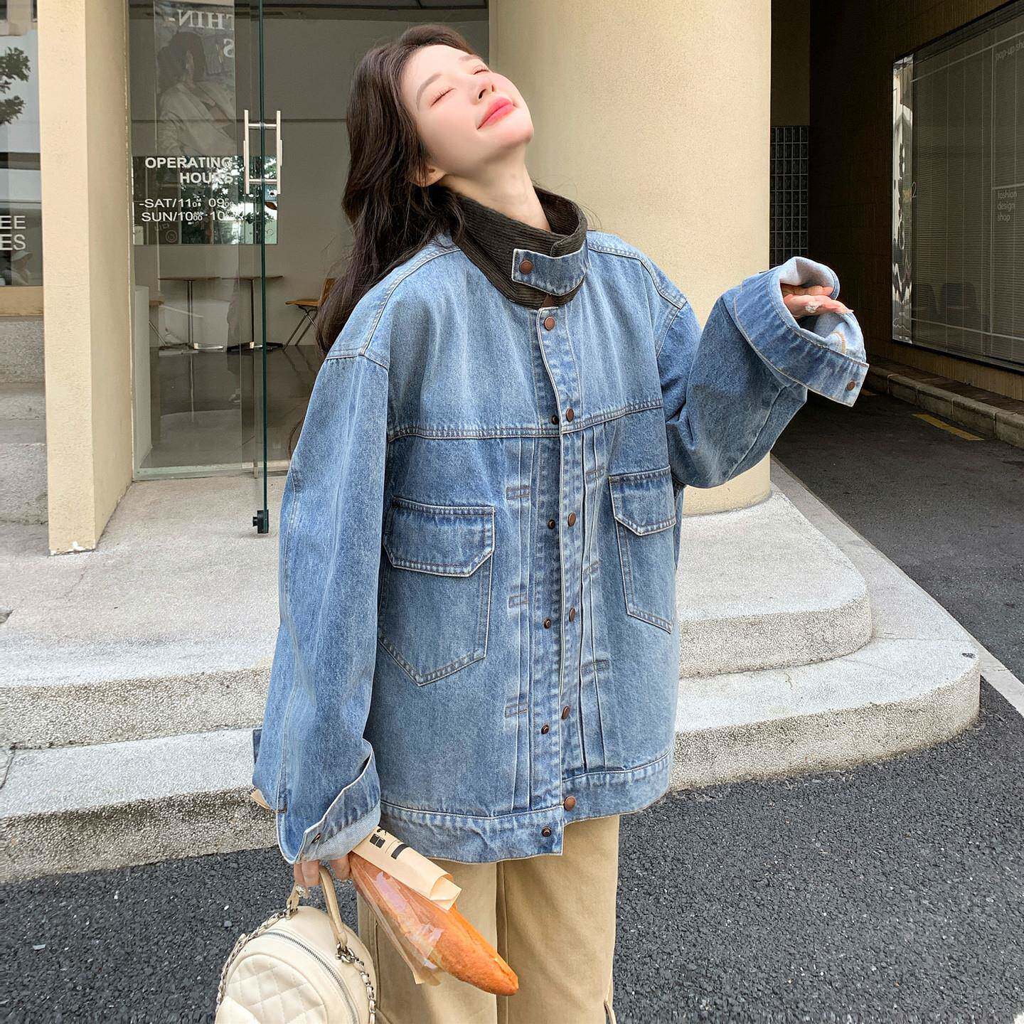 好货浅蓝色韩版款式网红爆款水洗牛仔夹克女秋新款小个子休闲美式