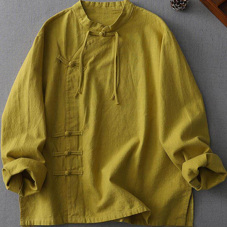 好货新中式禅意茶服女装中式复古斜襟盘扣长袖棉麻两件套装练功居