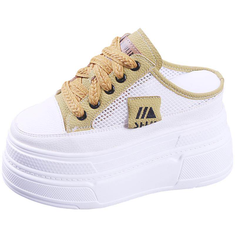 新品2026夏季新款松糕厚底半拖女鞋网纱透气女网鞋内增高11Cm小白