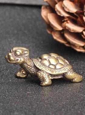 实心纯铜长寿乌龟摆件个性小号铜龟茶宠配件客厅镇宅小铜龟镇尺