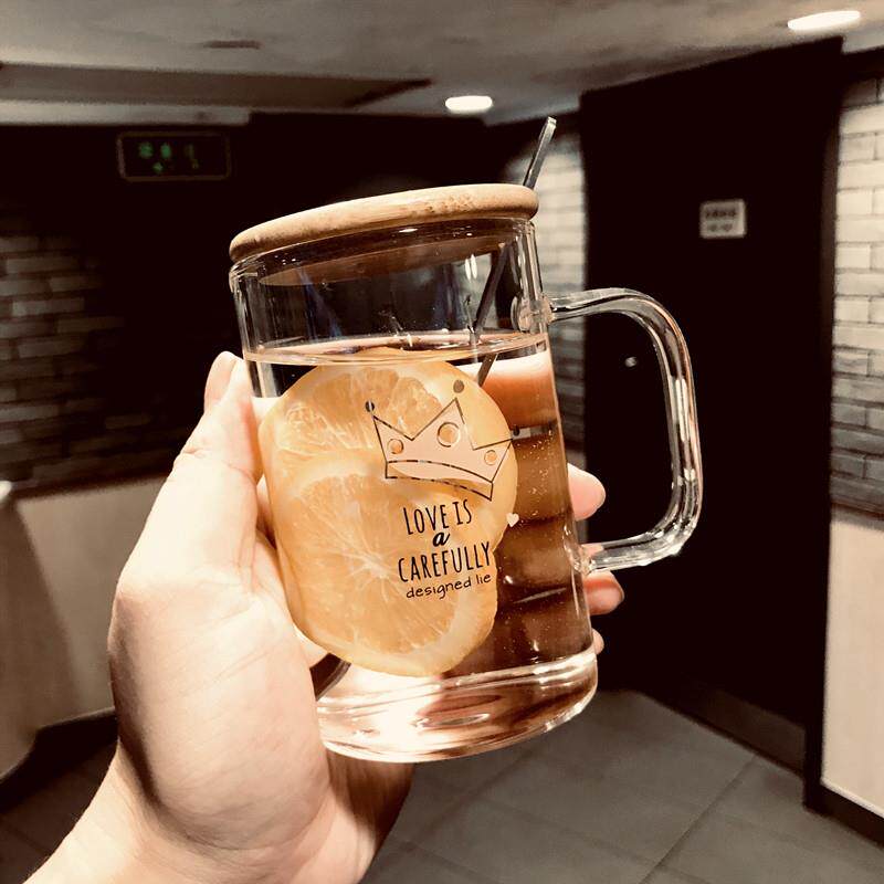 杯子创意个性潮流玻璃杯家用耐热玻璃带把透明有盖子水杯女ins风