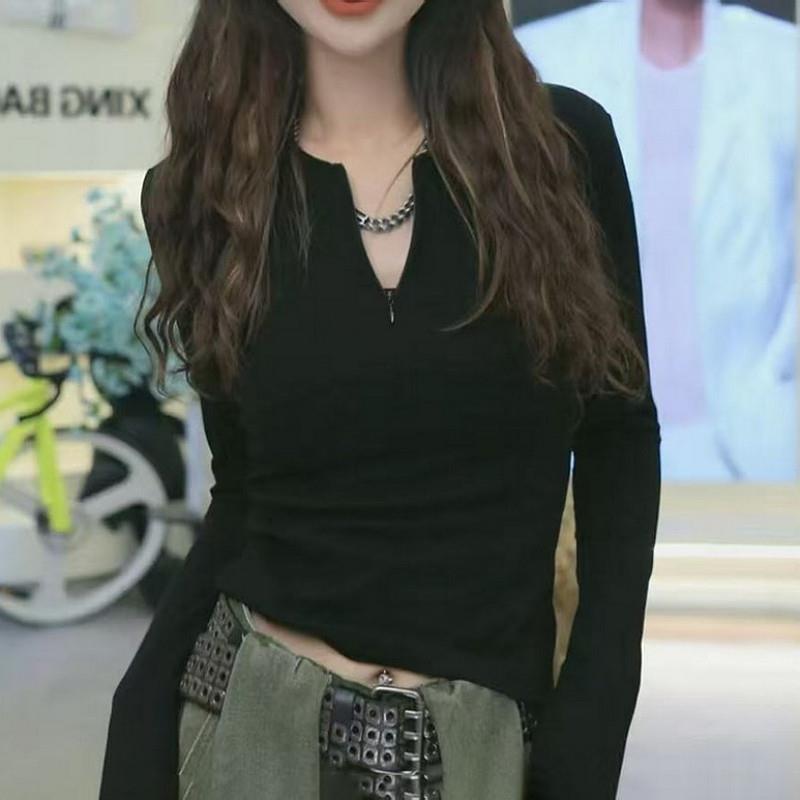 好货纯欲半拉链长袖T恤女2026秋季新款大码胖mm绿色修身显瘦打底