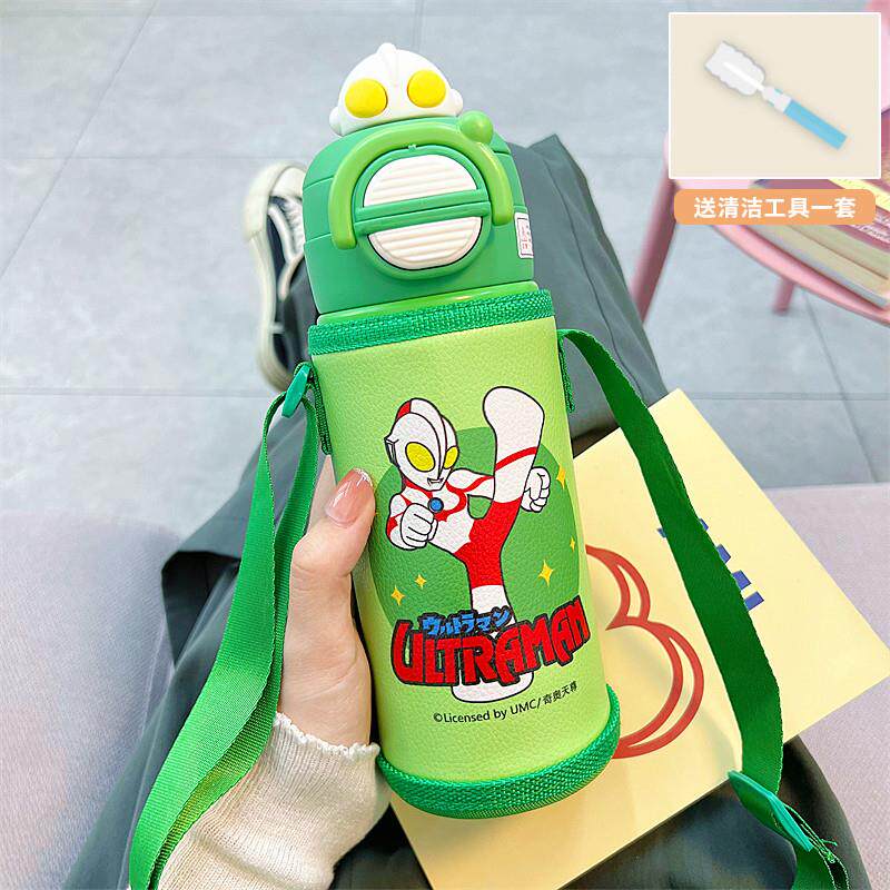 新品奥特曼带杯套双饮保温杯儿童水杯男孩上学专用吸管杯子小学生