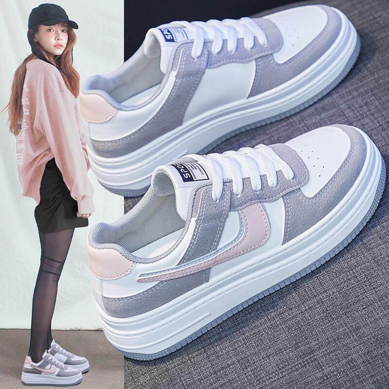 新品踩屎感初中生34小码板鞋女秋季皮面小白鞋休闲百搭高中生运动