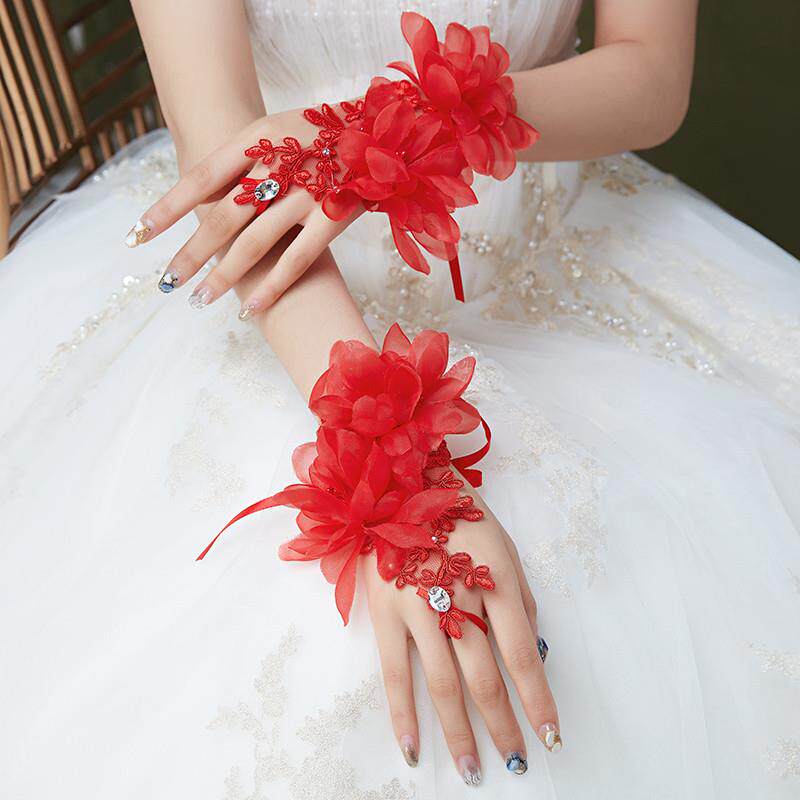 新品结婚手套新娘白色夏季大码婚纱礼服敬酒服手套红色婚庆婚礼手