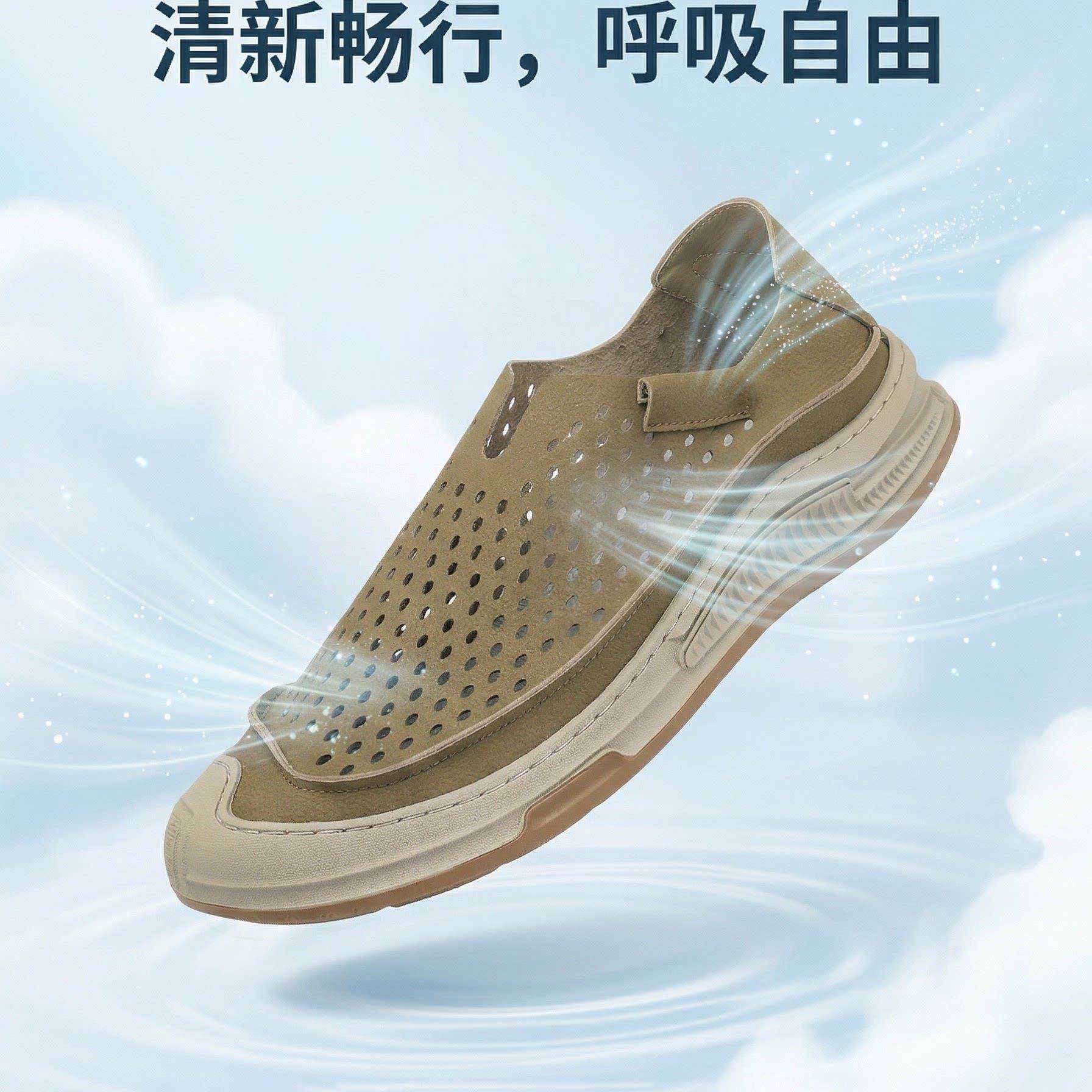 好货夏天男鞋透气一脚蹬镂空洞洞凉皮鞋单层软面皮懒人鞋子复古设