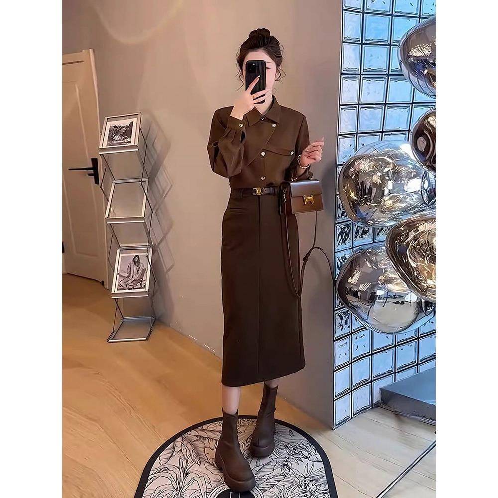 好货穿搭小个子一整套2026春秋新款高级感衬衫女配高腰半身裙两件
