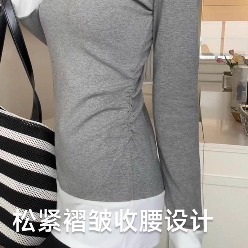 好货假两件打底衫女秋冬加绒修身中长款包臀遮盖屁股内搭贴身上衣
